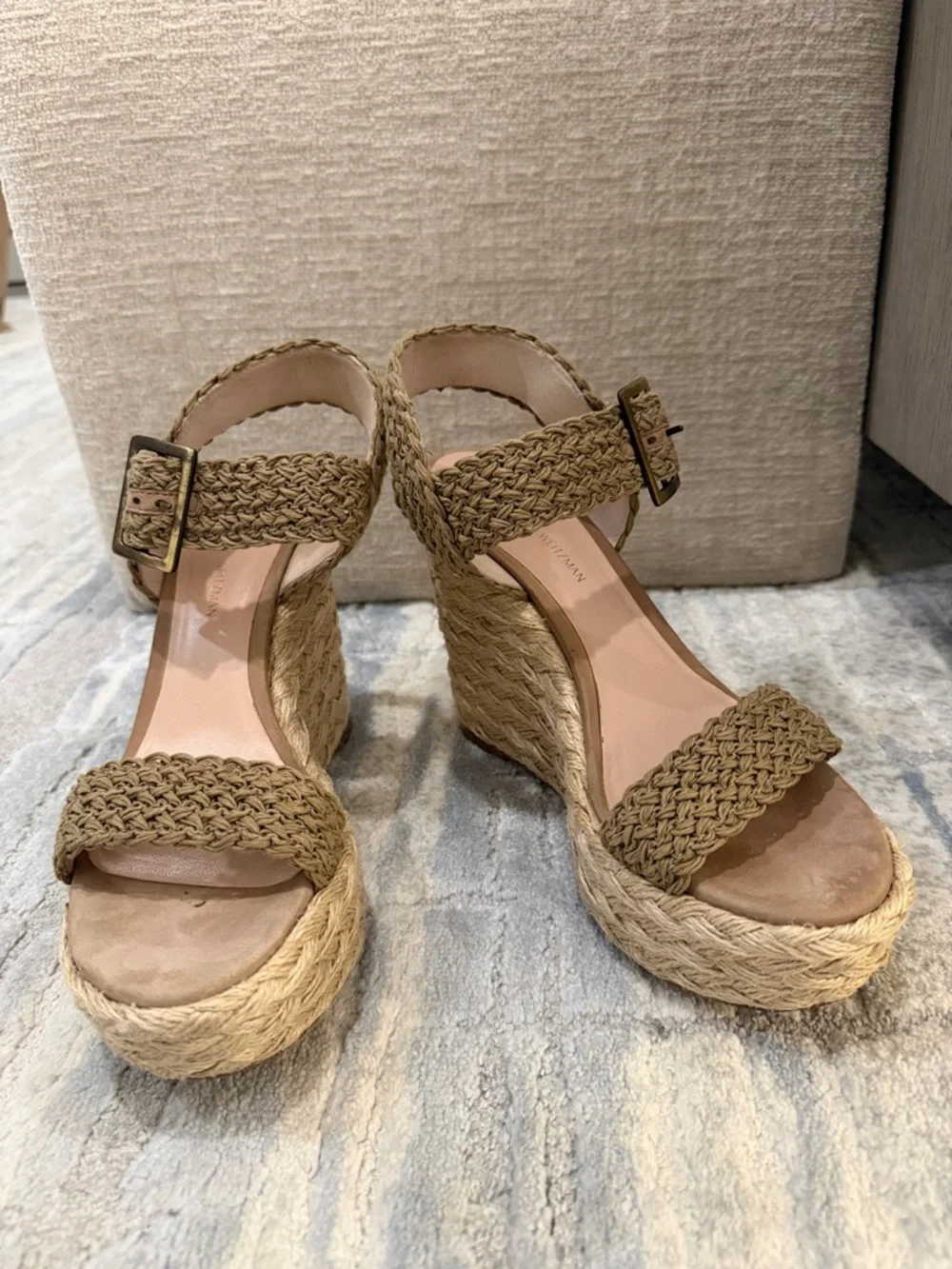 Stuart Weitzman Braided Espadrille Wedge Sandals - Tan - Picture 1 of 9